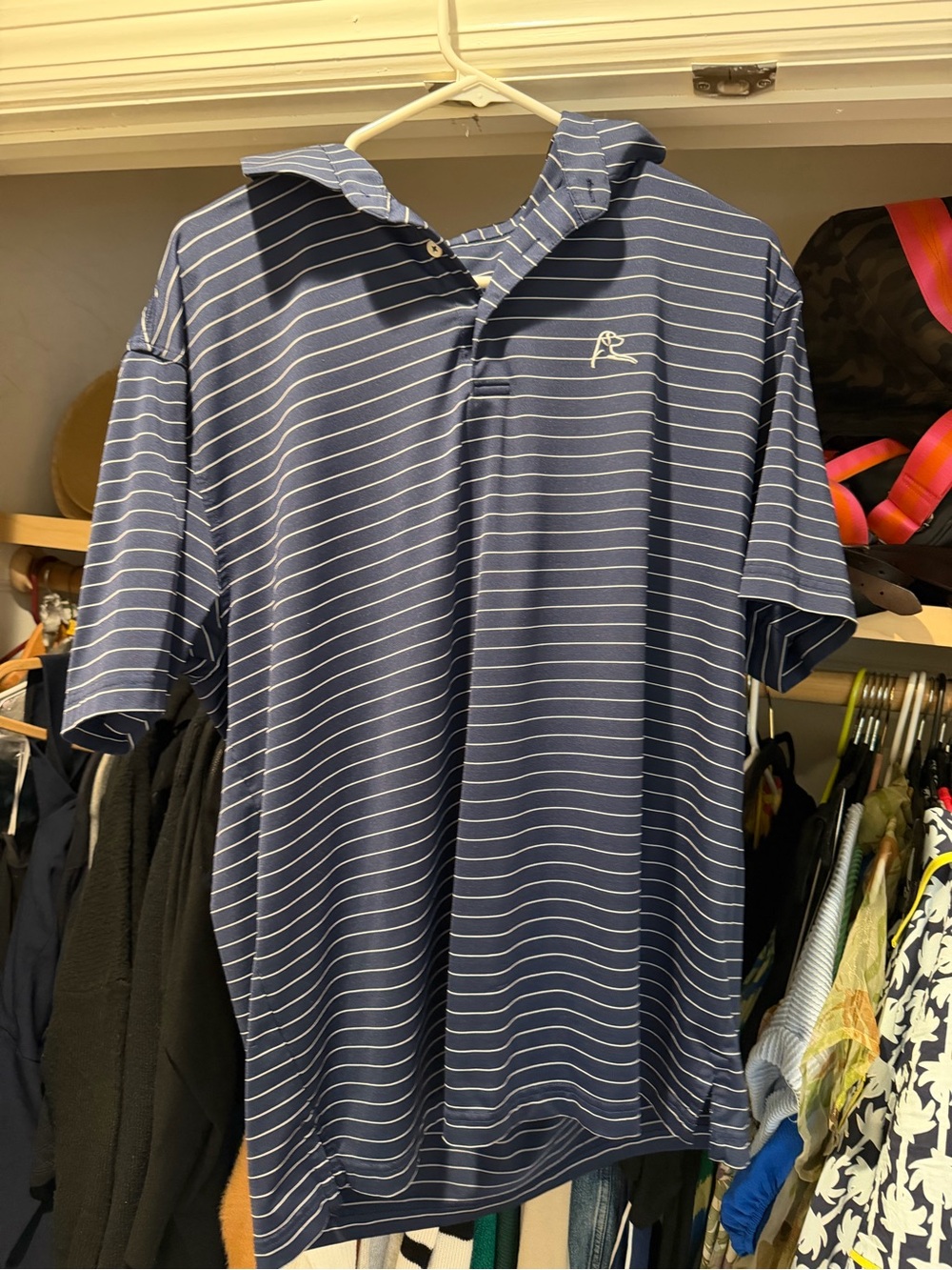 Rhoback Navy and White Striped Polo